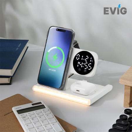 EVIG 5in1 접이식 15W 고속무선충전 무드램프 알람시계(애플+갤럭시워치 공용충전) #2