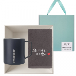 스타벅스 SS 블랙 데비 머그 414ml + 오수 40수 150g 영신타올 호텔수건 선물세트