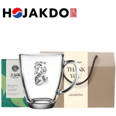 한국전통 얼굴무늬 수막새 신라의 미소 글라스 머그컵 440ml 오설록 티백 선물세트
