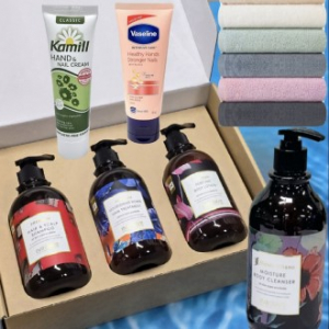 골프명품3종 500ml(헤어샴푸+린스+바디워시)+바세린 or 카밀 핸드크림+송월타올 선물세트