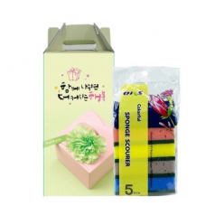양면 스폰지 수세미 중 5p 세트/접이식손잡이케이스