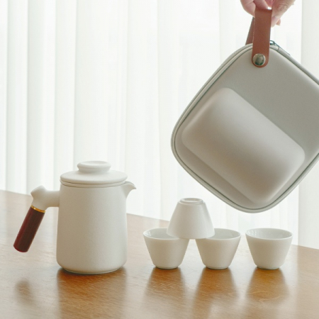 머그컵 휴대용 티팟세트 도자기 티포트 다관1 찻잔4 휴대용파우치 #3