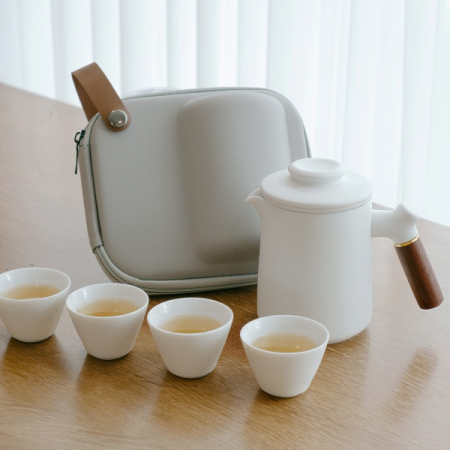 머그컵 휴대용 티팟세트 도자기 티포트 다관1 찻잔4 휴대용파우치 #8