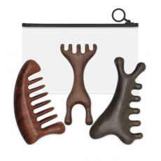 괄사 3종+지퍼형 파우치 세트 눈 목 빗 우드 나무 괄사