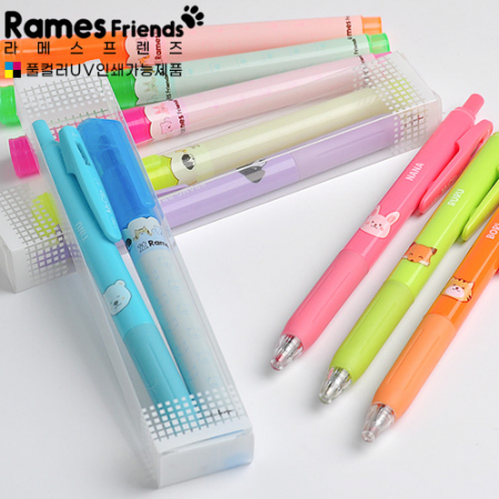 라메스프렌즈 형광펜+마이클립 볼펜 페트케이스세트 #2