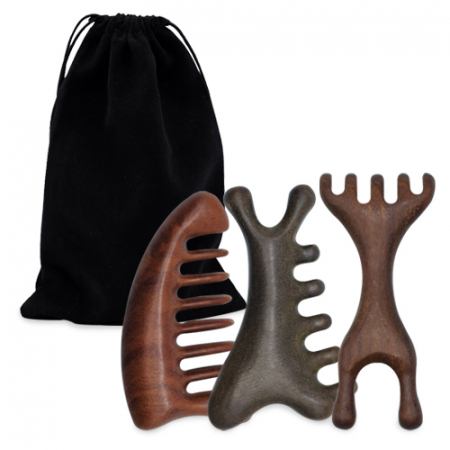 우드 괄사 3종+벨벳 파우치 세트 눈 목 빗 나무괄사 #2