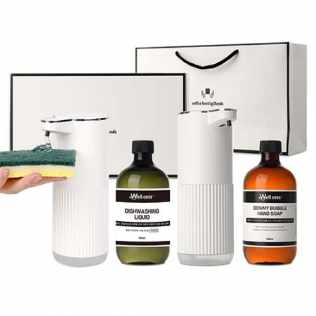 웰세스 WG-103F 젤 주방세제 자동 디스펜서 1개 + 주방세제 리필 1개 + 버블 자동 디스펜서 1개 + 핸드워시 리필 1개 #2