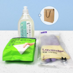 크린랩 여러번 빨아쓰는 행주 10매입+참그린 주방세제 500g+투톤고무장갑