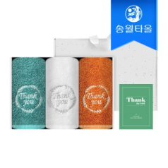 송월타올 땡큐 기프트세트(땡큐자수200g3매+크라프트박스+스티커) 감사 답례품