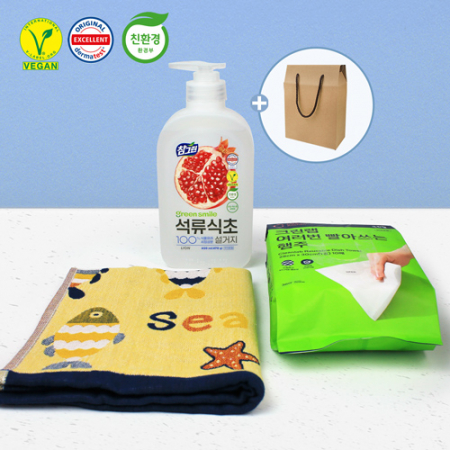 참그린 친환경 프리미엄 석류식초 주방세제 450m 행주 주방타올 주방3종세트 #2