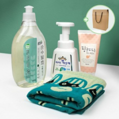 참그린주방세제 500g+주방용 아이깨끗해+과일나라 핸드크림+순면 캐릭터 주방타올