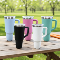 스텐 대용량 빨대 손잡이 텀블러