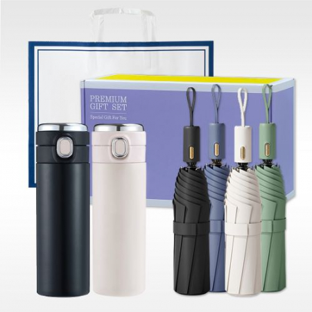 3단 자동 양우산 + 원터치 온도표시 텀블러 420ml 선물세트 #2