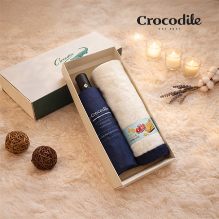 소프트 데일리세트 150호 (크로커다일 3단 완전자동 레터링 암막 우산 VIP+200g 투톤보다 타올 세트) #2