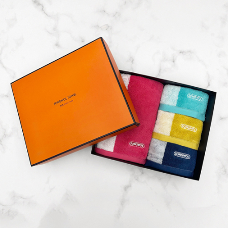 송월타월 컬러웨이 오렌지박스세트(세면1+핸드3)+쇼핑백 #3