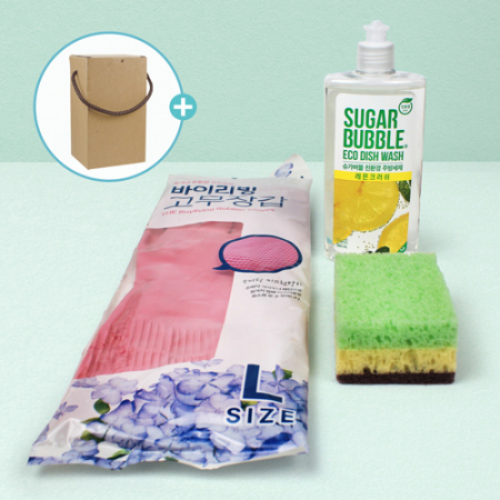 슈가버블 주방세제 280ml+바이리빙 고무장갑+양면 떡수세미 #2