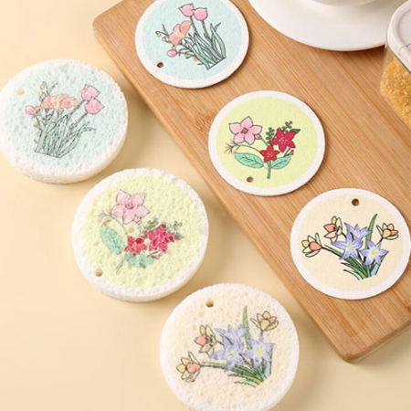 플라워 원형 목재 펄프 압축수세미 #2