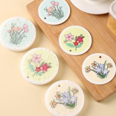 플라워 원형 목재 펄프 압축수세미