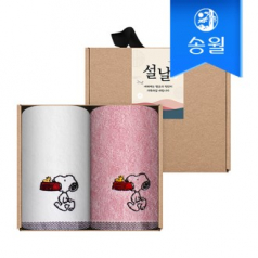 송월타월 명절 설날 새해 신년  핸드타올 크라프트세트(스누피블럭블랙고리2p+스티커)