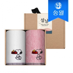 송월타월 명절 설날 새해 신년  핸드타올 크라프트세트(스누피블럭블랙고리2p+스티커)