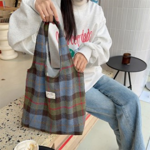 빈티지 체크무늬 에코백