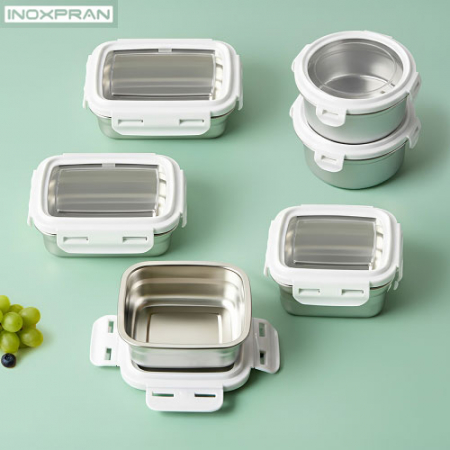 이녹스프랑 화이트락 스텐 밀폐용기 혼합 6종세트 #2