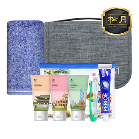 [송월] 트래블 파우치(엘지생활건강 여행용키트+뱀부혼방사190 수건) 세트 #3