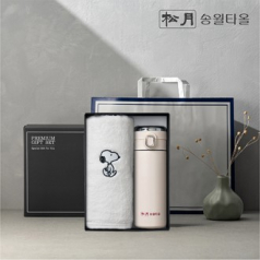 송월 프리미엄 선물 세트 스누피 리버40 1P + 원터치스마트텀블러 420ml