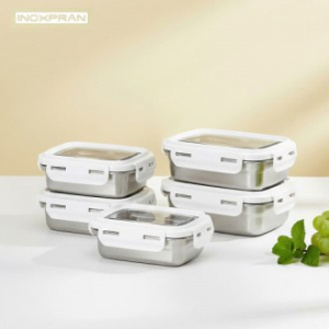 이녹스프랑 화이트락 스텐 밀폐용기 직사각 5종세트