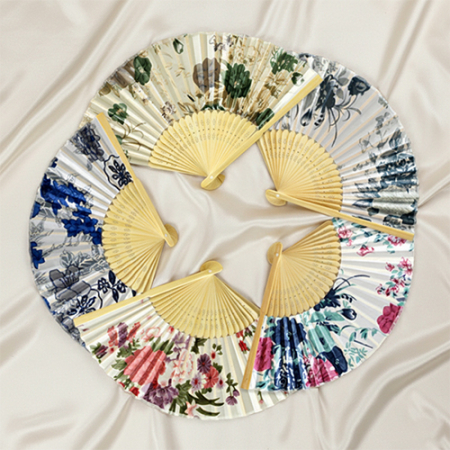 (기성)전통부채 실크천큰꽃 무늬 그림 큰꽃부채 실크인쇄 #3