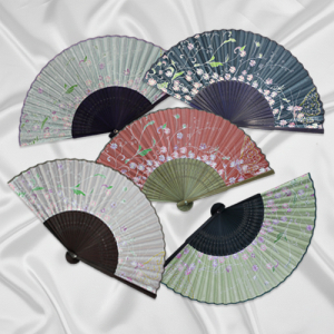 (기성)전통부채 코스모스 포리부채 고급실크천 실크인쇄(케이스포함)