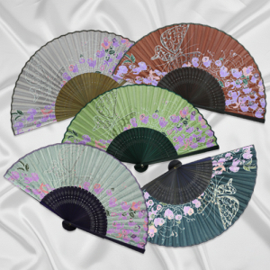 (기성)전통부채 장미 포리부채 고급실크천 실크인쇄(케이스포함)