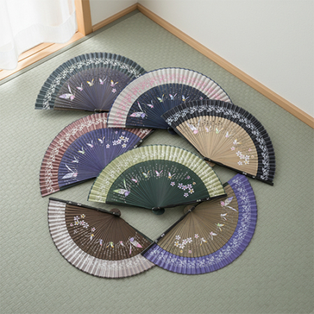 (기성)전통부채 타공 자개부채 고급실크천 실크인쇄 (케이스포함) #3