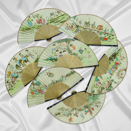 (기성)전통부채 민속도 자개부채 고급실크천 실크인쇄 (케이스포함) #2