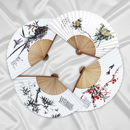 (기성)전통부채 오죽선 대(大) 사군자 대나무살 실크인쇄 #2