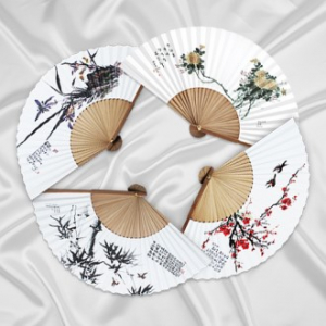 (기성)전통부채 오죽선 대(大) 사군자 대나무살 실크인쇄