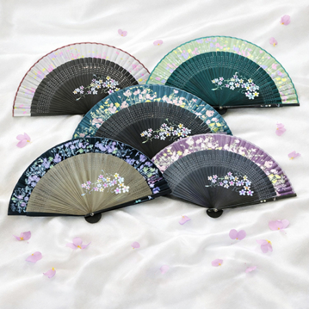 (기성)전통부채 코스모스자개 코스모스 자개부채 고급실크천 실크인쇄 (케이스포함) #2