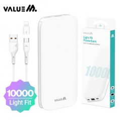 밸류엠 라이트 핏 보조배터리 10000mAh (C타입 케이블+8핀 젠더)