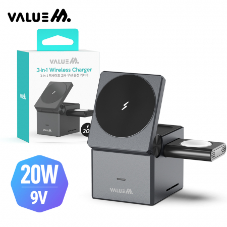 밸류엠 큐브 맥세이프 3IN1 고속 무선 충전기(CtoC 1.0M 60W 케이블 포함) #2