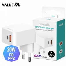 [밸류엠] 가정용 스퀘어 20W(PD3.0+QC3.0) 2포트 PPS 초고속 분리형 충전기