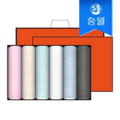 송월타월 라이트무지 6매 선물세트(오렌지상하+쇼핑백) 답례품