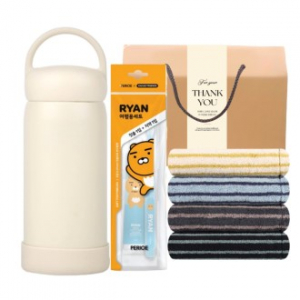 모닝 핸들 텀블러 선물박스세트 오모키 모닝 핸들 텀블러 300ml + 카카오프렌즈 양치세트+ 송월 스트라이프 호텔 핸드타올