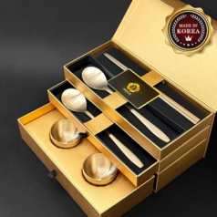 한결 방짜유기 한식수저+찻잔/약술잔세트 (2인용)