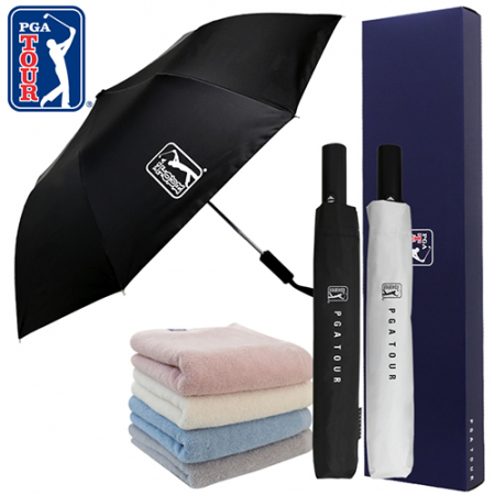 PGA 2단완전자동 암막 우양산+200g 코마사 면사타올 세트 #2