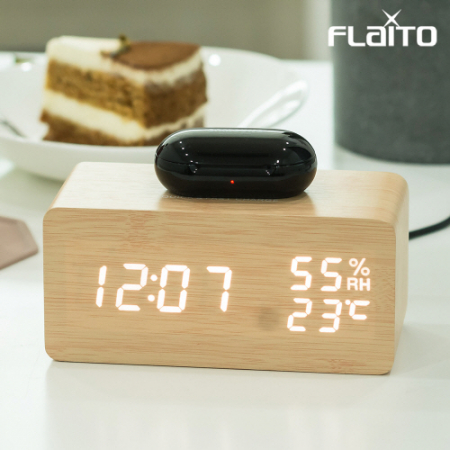 플라이토 우드 고속 무선충전  온습도 LED 탁상시계 #2