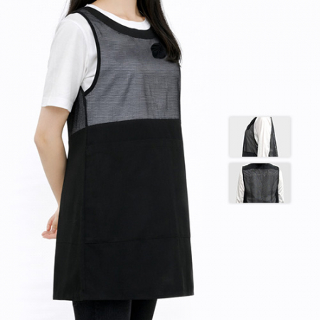 남자 여자 주방 라이트 수국 꽃 패턴 망사 원피스형 앞치마 #2