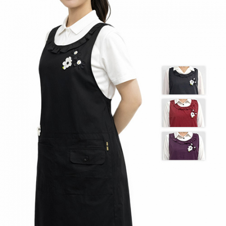 남자 여자 주방 화사한 백합 플라워 꽃 장식 원피스형 앞치마 #2