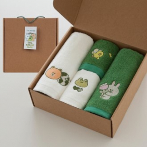 캐릭터수건 기념수건 라인 그린뱀부 자수 세면핸드 4P 170g 수건 고급 타올 호텔수건 L12