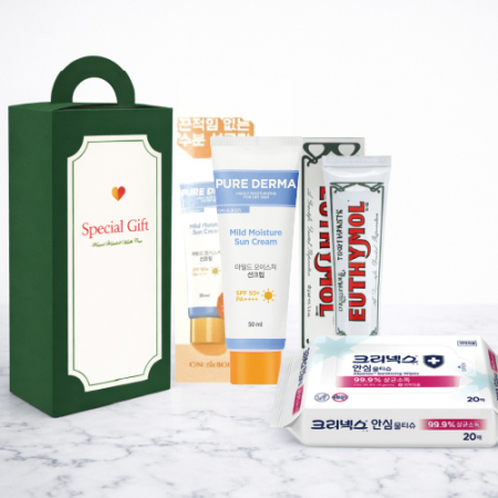 유시몰 치약 퓨어더마 선크림 여행용세트 안심20매 물티슈 크리넥스 썬크림 3종세트 #3