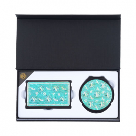 청자상감운학문 자개 경량 명함케이스+손거울세트 한국전통기념품) #3